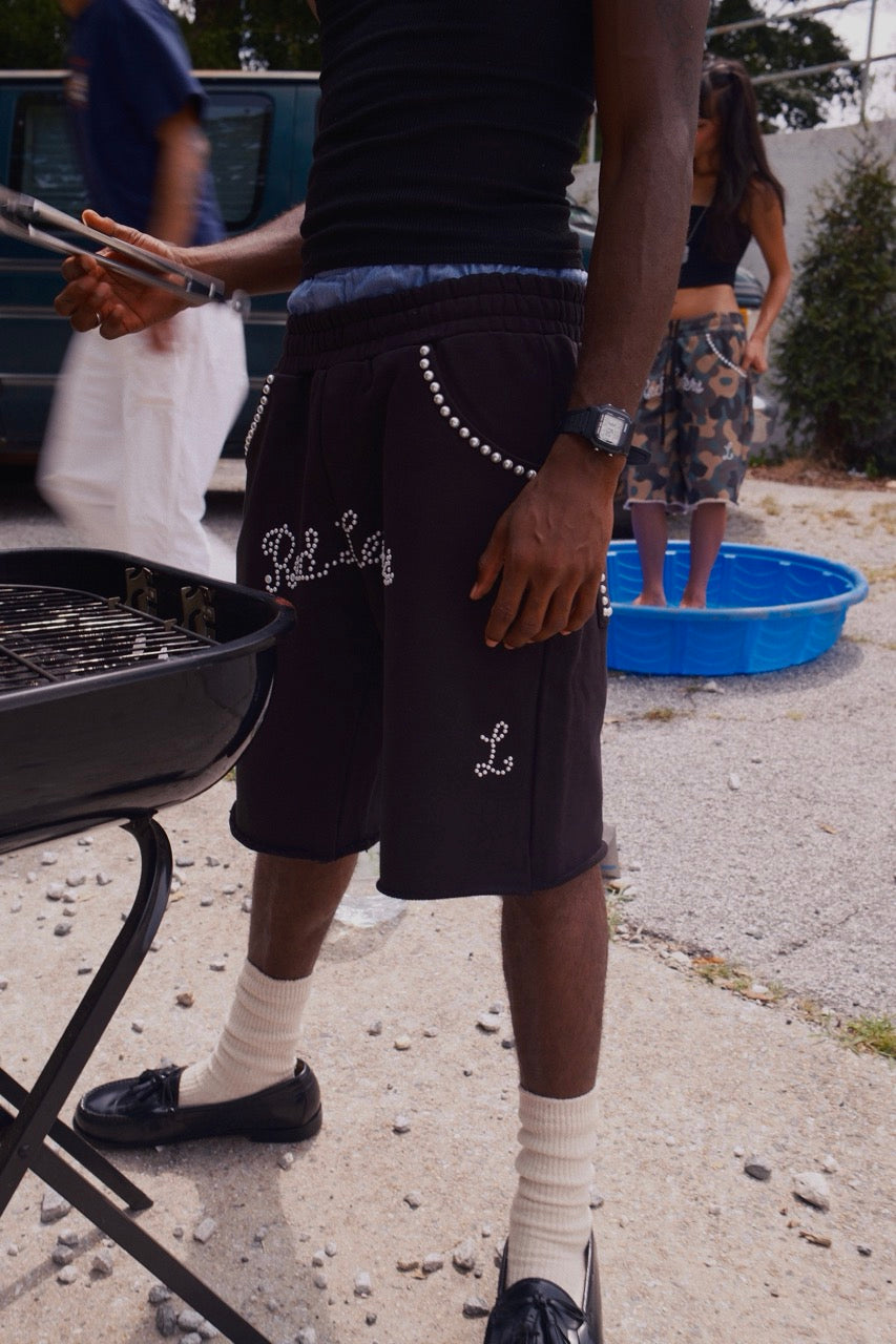 Black Pearled French Terry Shorts