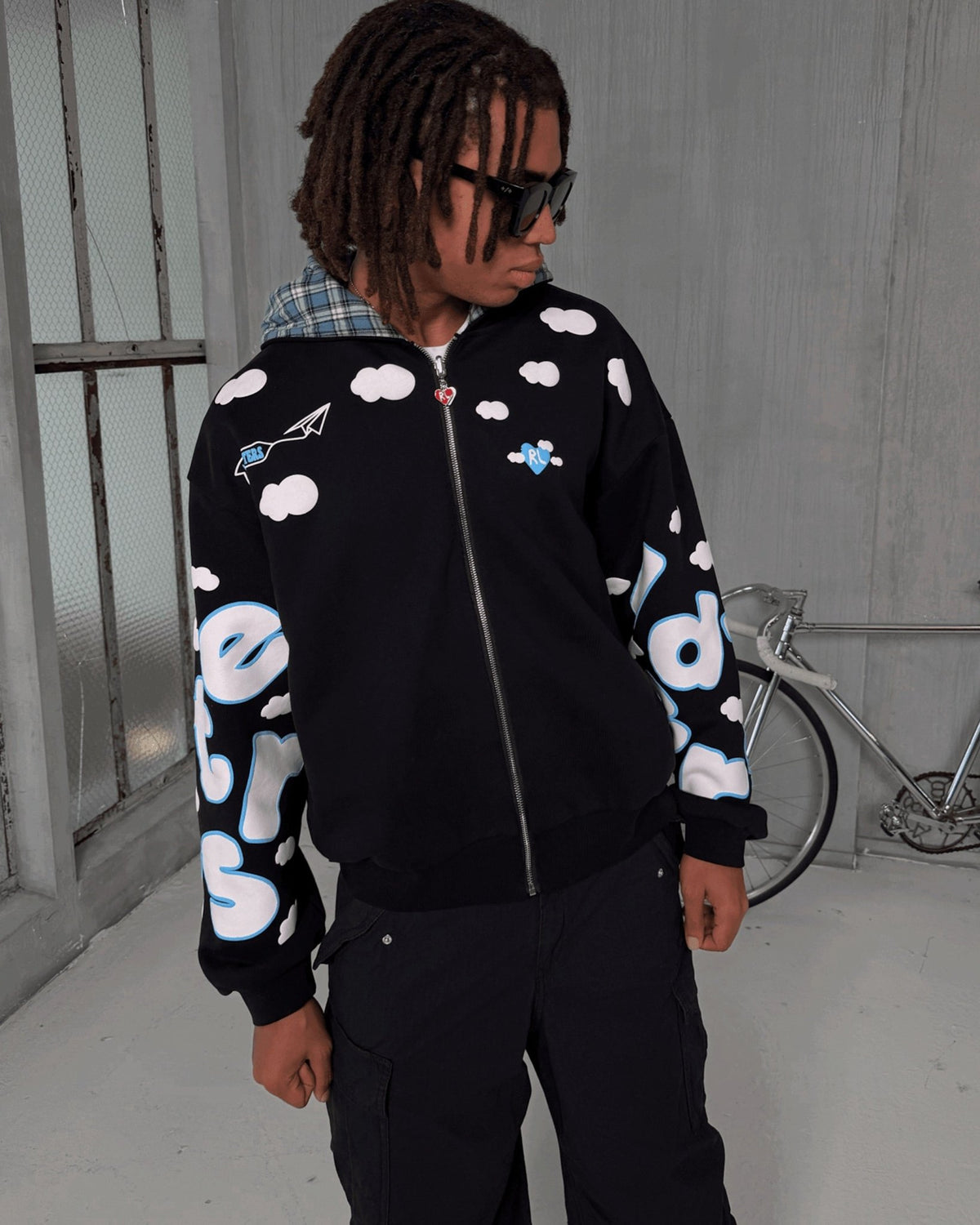 Fly Me To The Moon Scattered Zip Up - Black - Red Letters