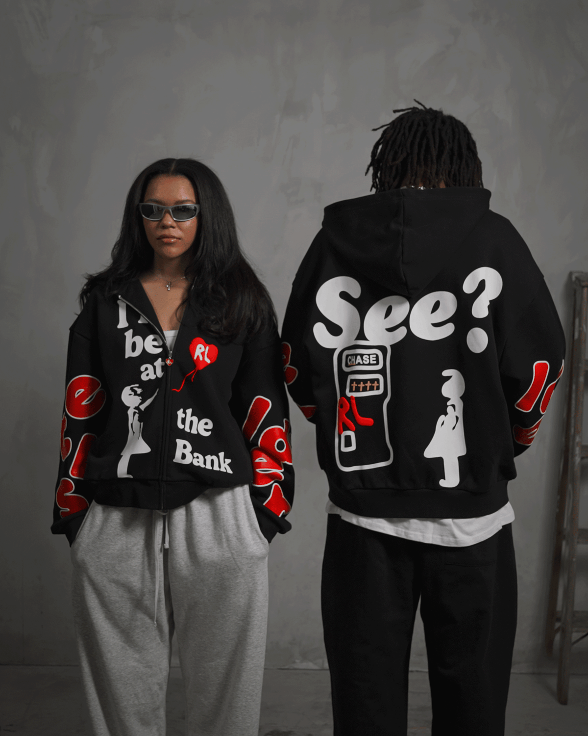 I'll Be At The Bank Scattered Zip Up by Red Letters