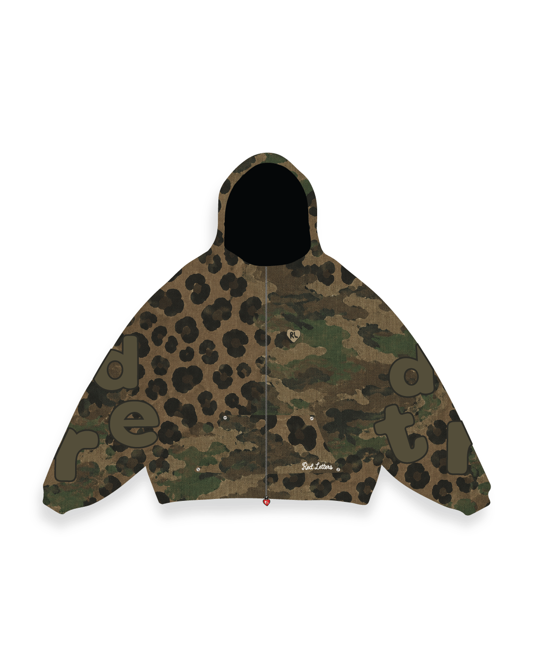 Jungle Camo Zip-Up Hoodie - Red Letters