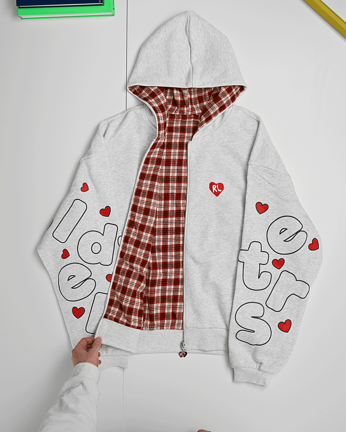 Love Letters Scattered Zip Up - Red Letters