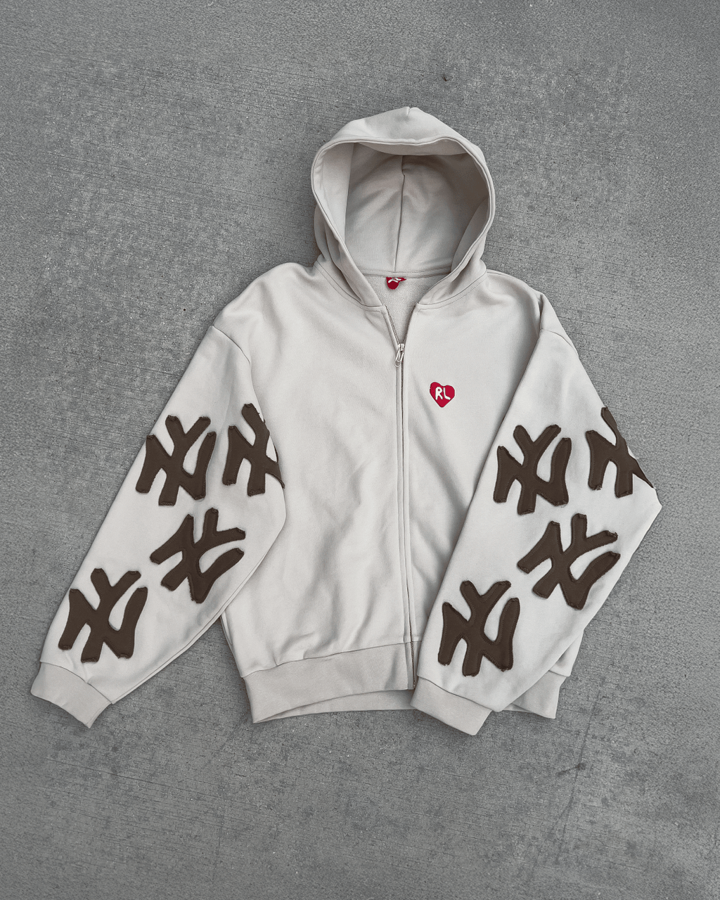 Not NY Appliqué Scattered Zip Up - Oat - Red Letters