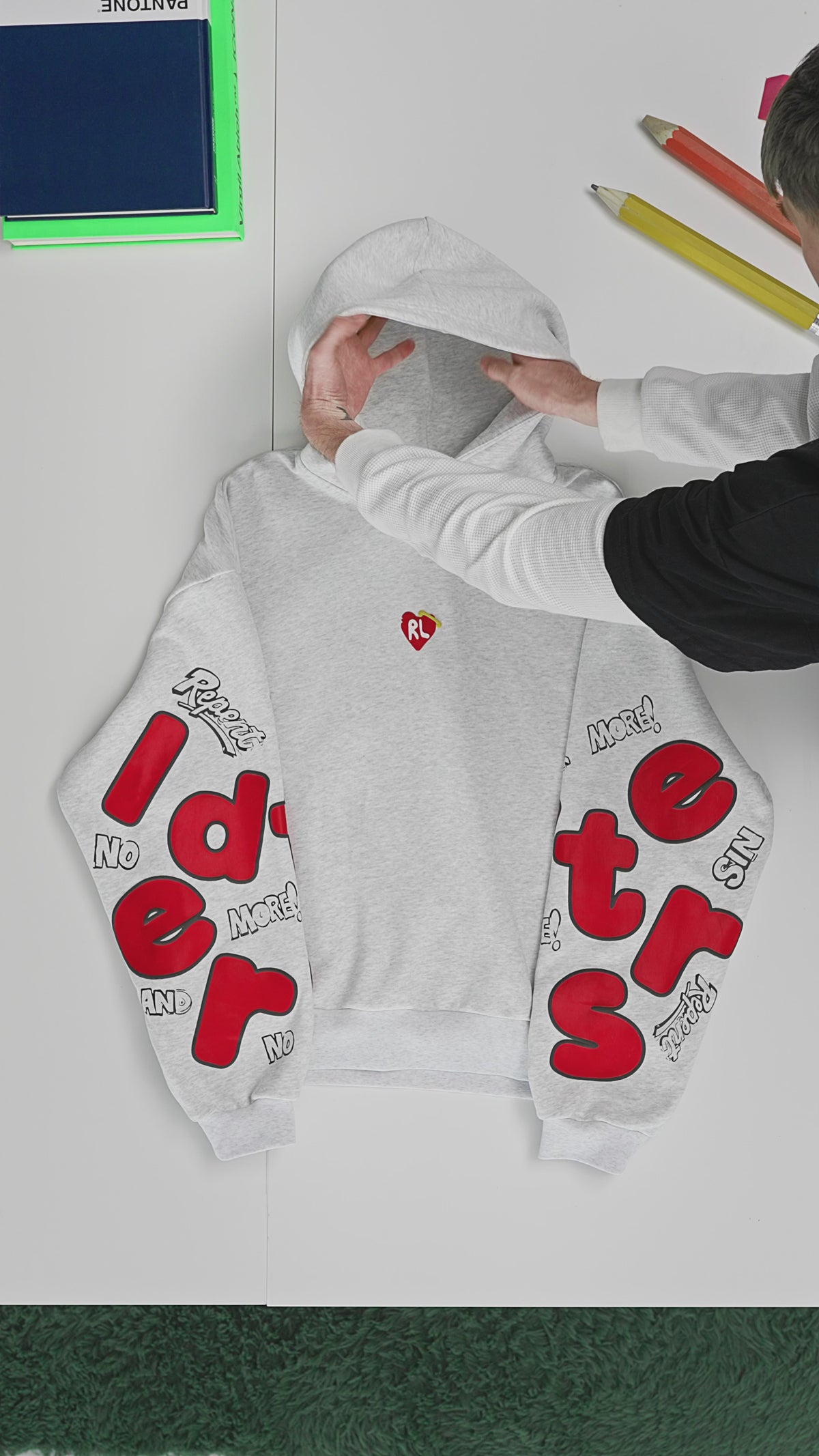 Gray Letters Zip-Up Hoodie — flat-lay video