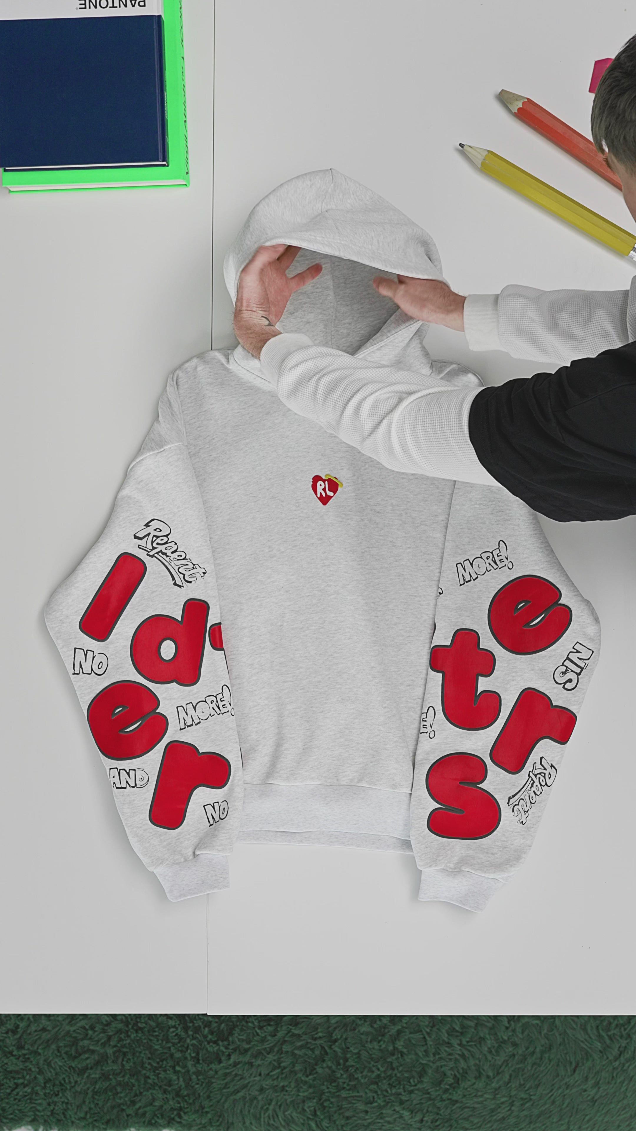 Gray Letters Zip-Up Hoodie — flat-lay video