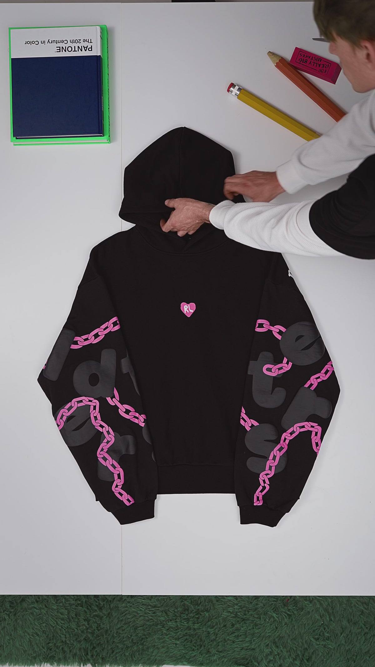 Pink Hearts Hoodie — flat-lay video, front