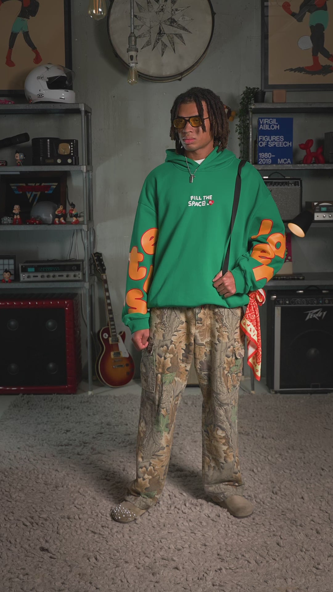 Green Letters Hoodie — on-body video, front