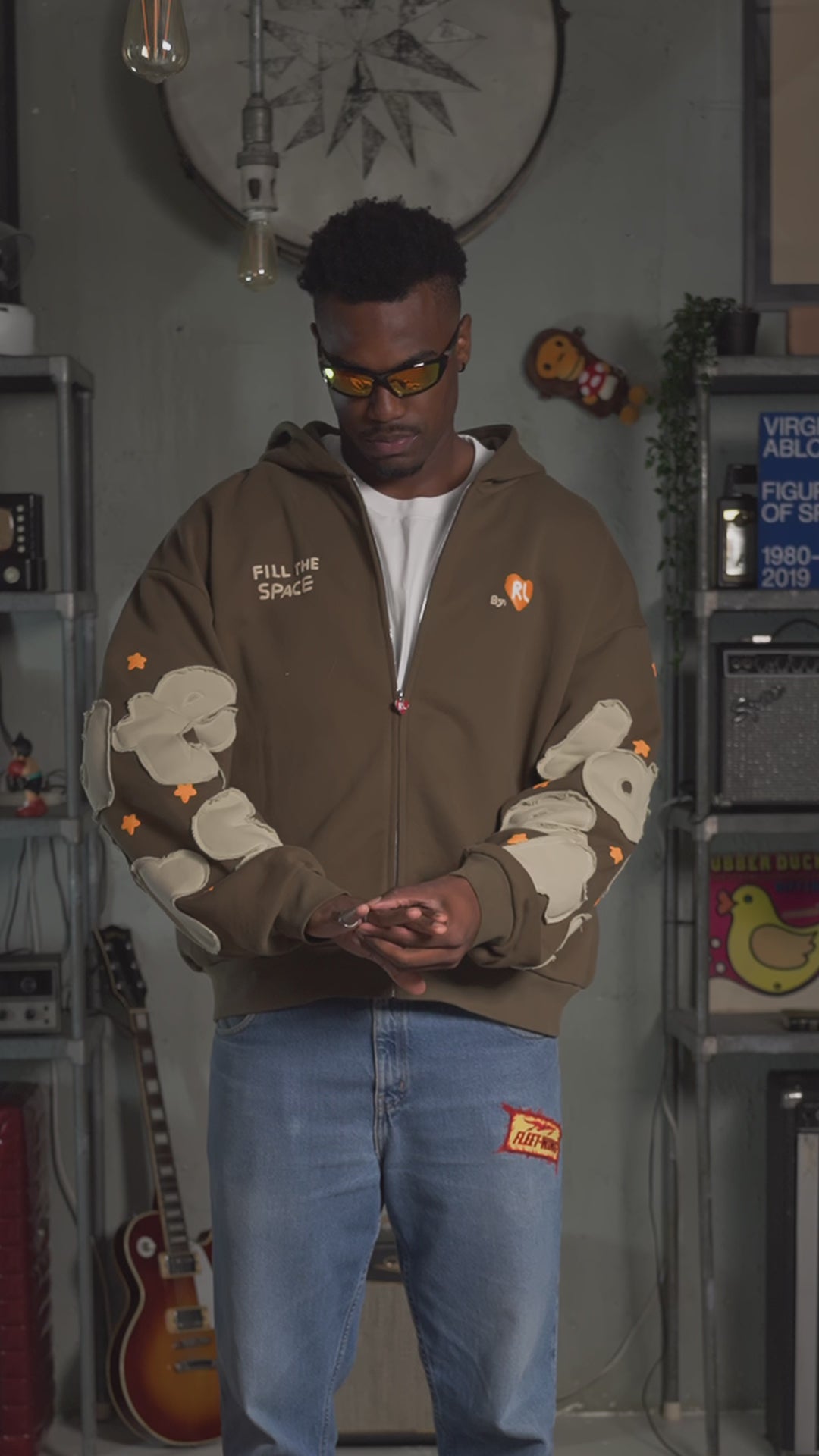 Brown Artist Zip-Up Hoodie — on-body video, front