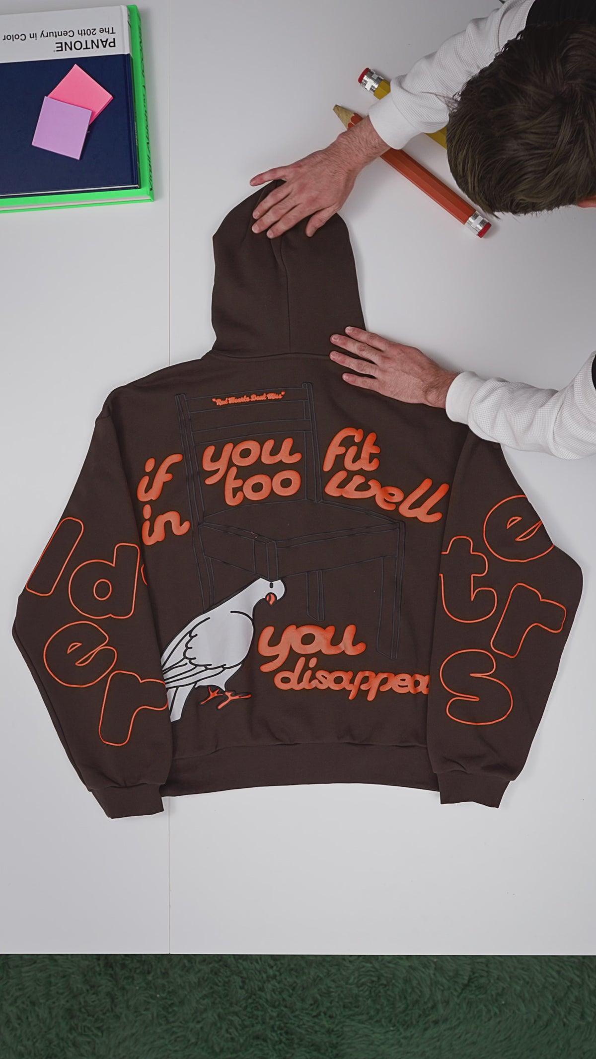 Brown Dove Zip-Up Hoodie — flat-lay video, back print