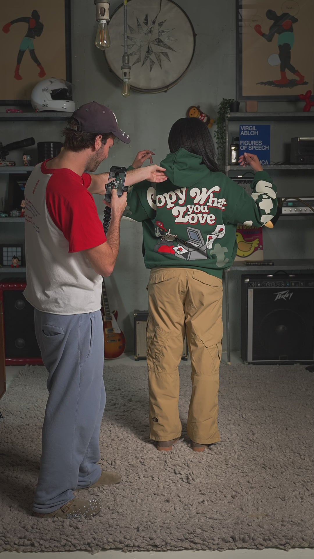 Green Letters Hoodie — on-body video, back print