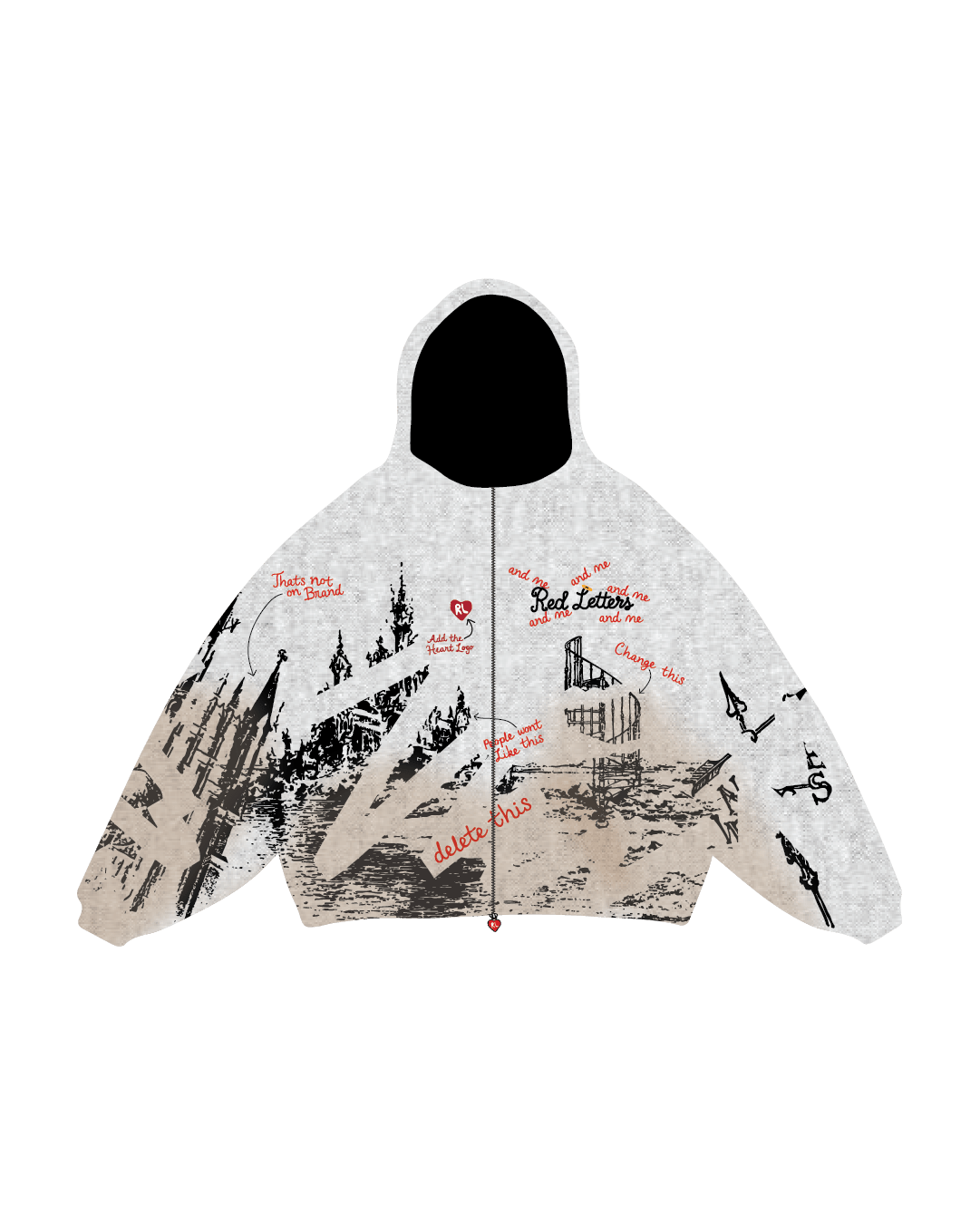 Sketchbook Zip-Up Hoodie - Red Letters