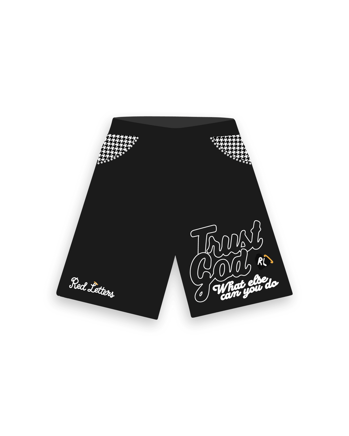 Trust God French Terry Shorts - Black - Red Letters